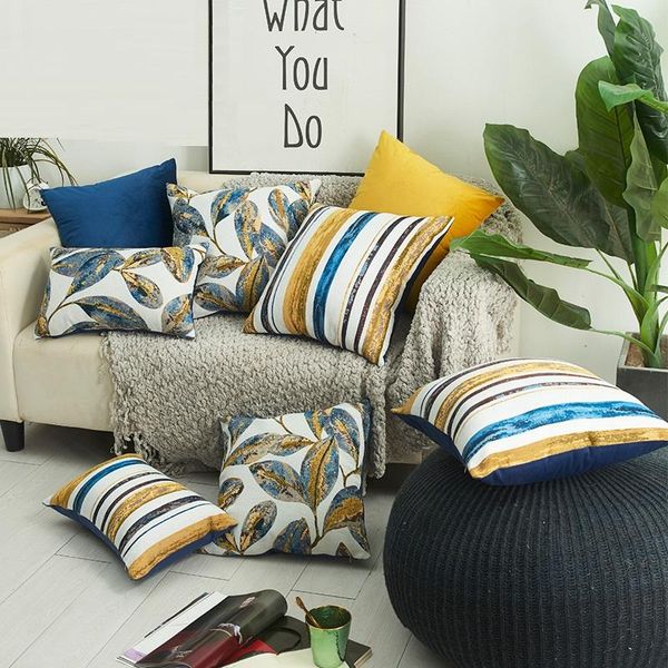 

cushion/decorative pillow yarn-dyed special yarn leaf stripe nordic style pillowcase bedroom living room sofa cushion cover home decoration