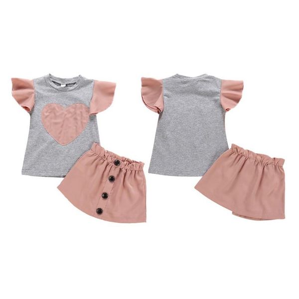 

2pcs born baby girl clothes set heart-shaped short sleeve t-shirt+casual skirt children clothing outfits 3-8years sets, White