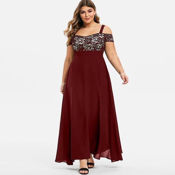 

women plus size dress cold shoulder floral lace maxi party evening camis long ropa mujer vestidos tallas grandes #t2g skirts, Black