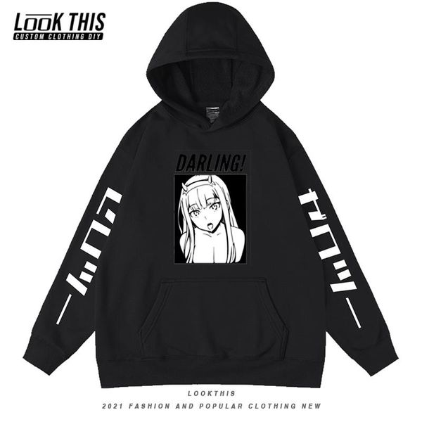 

men's hoodies & sweatshirts 2021 cool anime darling men oversized hooded male sweatshirt hoodie boys hoody autumn design pullover, Black