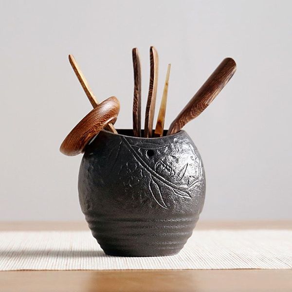 

vases traditional chinese black porttery vase ceramic container for tea accessories