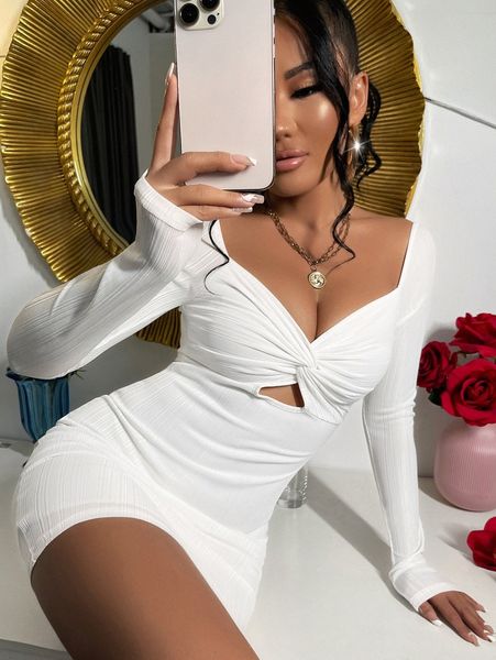 

sxy twist front cut out sweetheart bodycon dress b9pr#, Black;gray