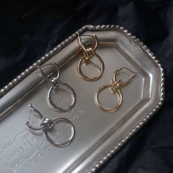 

design gold-plated ring knot cool wind simple versatile temperament metal earrings for women, Black