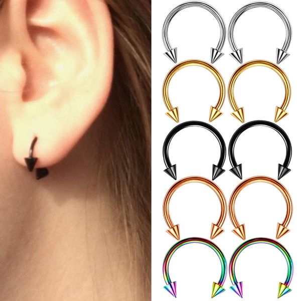 

2pcs cone spike horseshoe circular ring jewelry surgical steel nipple hoops nose septum eyebrow piercing body jewelry, Silver