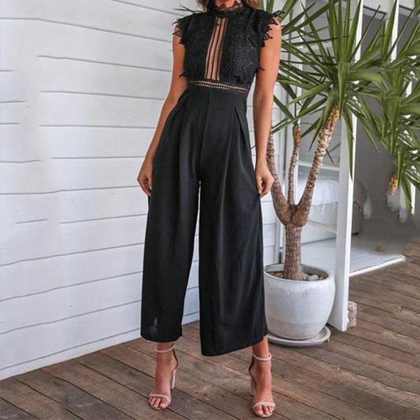 

women's jumpsuits & rompers sleeveless backless ruffled jumpsuit for women elegant hollow out womens long 2021 summer romper casual ove, Black;white