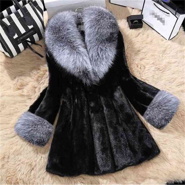 

fluffy women faux coats big fur collar winter mink coat vetement femme plus size m763, Black