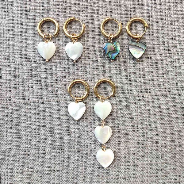 

women romantic gift dangle earrings asymmetrical heart-shaped natural stone pendientes mujer moda jewelry, Golden