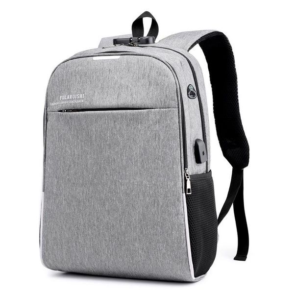 

backpack 2021 fashion men's business simple solid color large capacity student school bag usb charging leisure travel