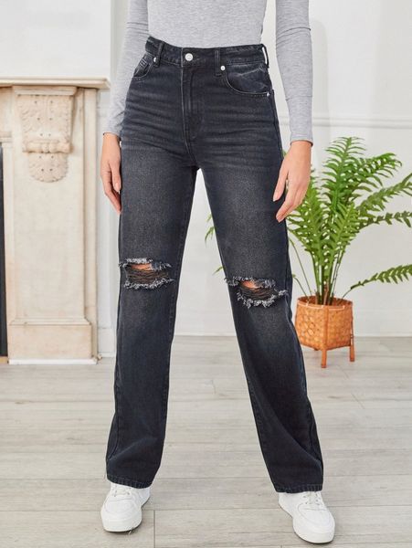 

tall ripped straight leg jeans 961v#, Blue