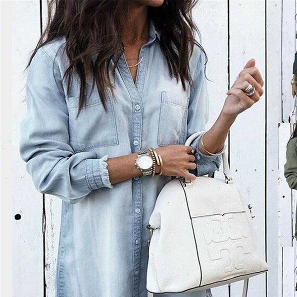 

fashion denim vintage blue jean womens shirts casual long sleeve femme, White