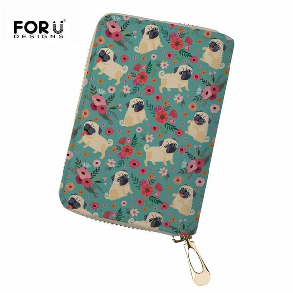 

card holders forudesigns women zipper holder leather fashion cardholder pug floral kawaii extendable female girls id bags, Brown;gray