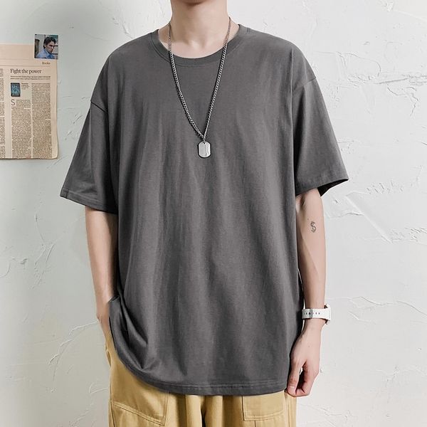 

lianxu wear 2021 summer t-shirt large solid color simple casual shoulder loose men's short sleeve, White;black
