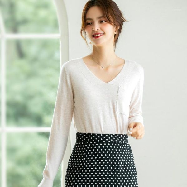 

women's sweaters korean-style slim-fit bottoming knitwear 2021 autumn temperament pullover solid color v-neck loose sweater women f6720, White;black