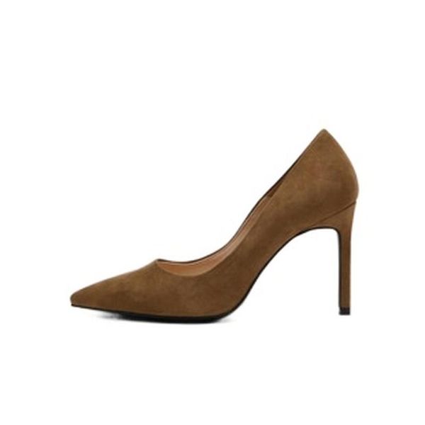 

high heels stiletto pointed toe suede black mid-heel pumps dress shoes