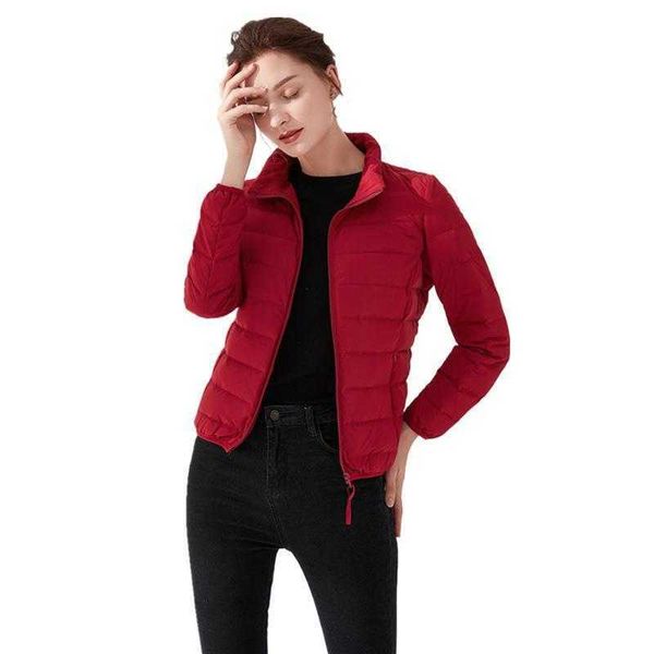 

no sewn female stand collar 2021 women's short down et casual light 90 white duck zipper outside autumn and winter, Black