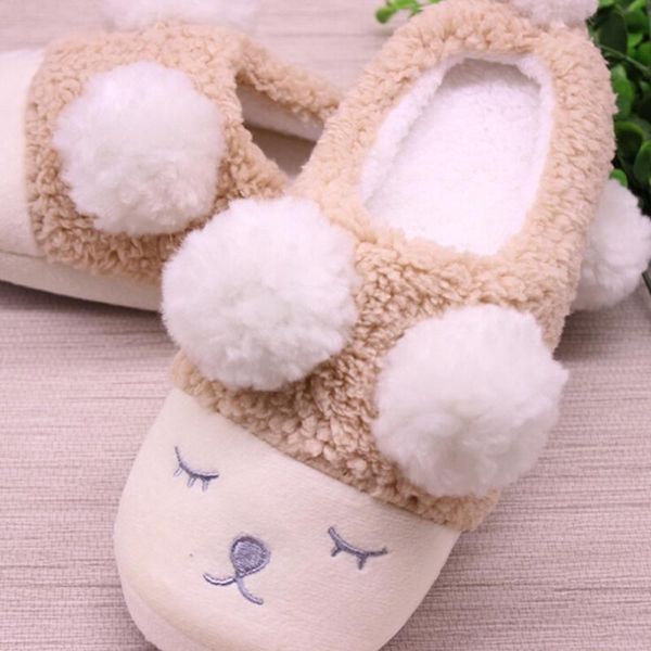 

women home slippers for couple cute sheep animal indoor bedroom female shoes winter soft bottom flats, Black