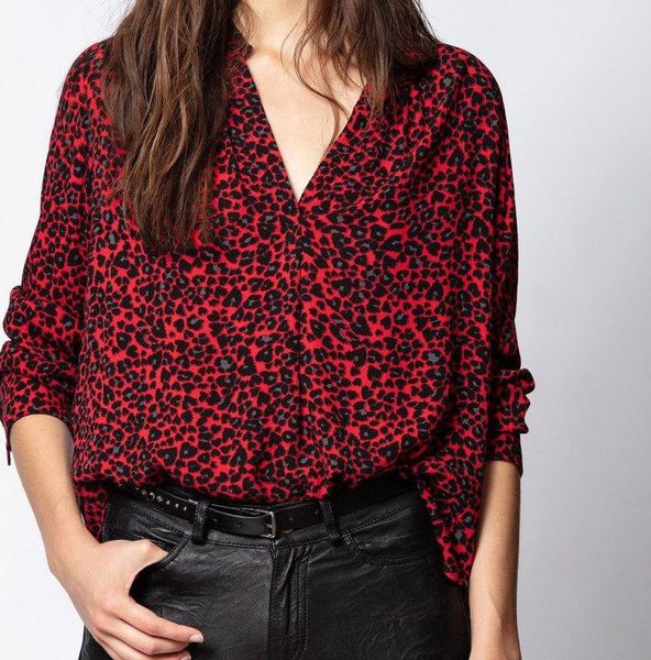 

women's blouses & shirts women shirt 2021 red leopard print tone is white and thin v-neck viscose crepe top