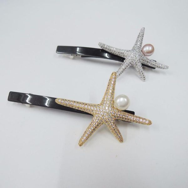 

hair clips & barrettes fashion women hairpins,barrettes,fashion sea star hairwear ,freshwater pearl and crystal elegent, Golden;silver