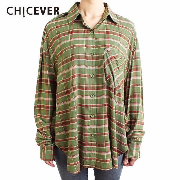 

women's blouses & shirts chicever plaid hit color for women lapel collar batwing long sleeve drawstring ruched vintage blouse female fa, White