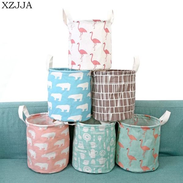 

storage baskets xzjja cute flamingo cotton linen sundries toys folding dresser deskmakeup organizer cosmetics container