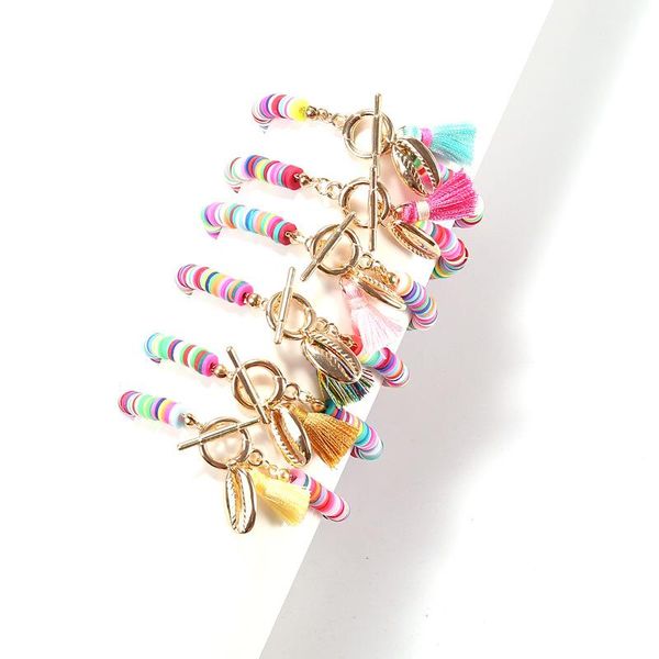 

charm bracelets bohemian tassel soft clay resin rainbow beads alloy shel lbracelets girls bangles jewelry gift friendship handmade, Golden;silver