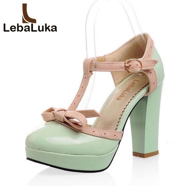 

tuyoki women platform bownot high heel sandals bowtie t strap thick heels shoes summer footwears size 34-43, Black