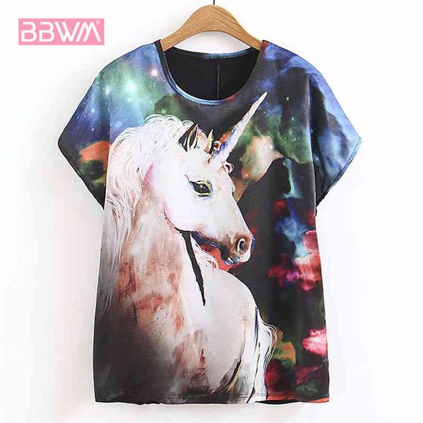 

round neck short sleeve fashion wild small fresh pullover women's t-shirt loose skinny fun print chic female 210507, White