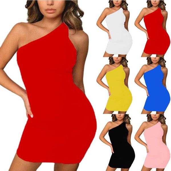 

casual dresses womens clubwear solid color one shoulder mini bodycon dress ladies backless slim girls party, Black;gray