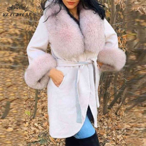 

yz future new style winter natural wool fur coat with belt women warm real jacket wholesale, Black