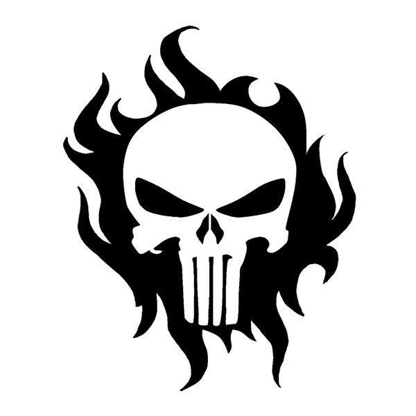 

cute flame skull graphic decals car window decoration personality waterproof decals black/white, 16cm*13cm