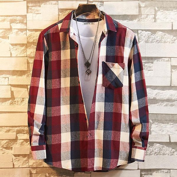 

men's casual shirts 2021 plaid flannel shirt plus size 4xl soft comfortable spring male slim fit business long-sleeved, White;black