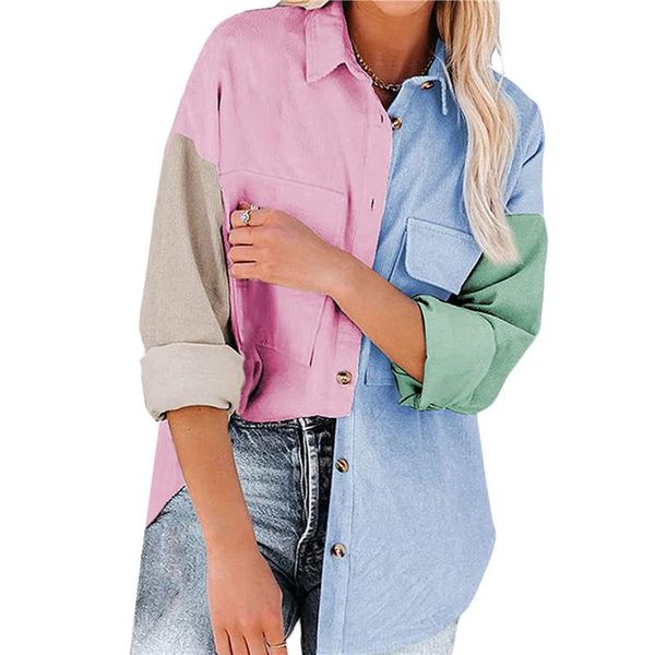 

women's jackets xingqing women vintage oversize patchwork jacket coats autumn winter button turn-down collar shirt outwear overcoat, Black;brown