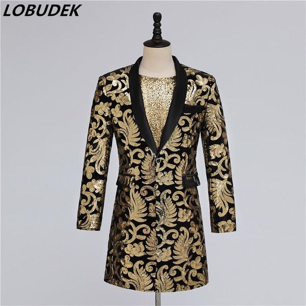 

evening party singer host gold sequins embroidery long coat suit jackets nightclub bar concert punk formal blazer plus size 3xl men's s, White;black