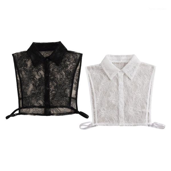 

women winter decorative false fake collar sheer hollow out floral lace detachable half shirt blouse lapel button dickey1, Blue;purple