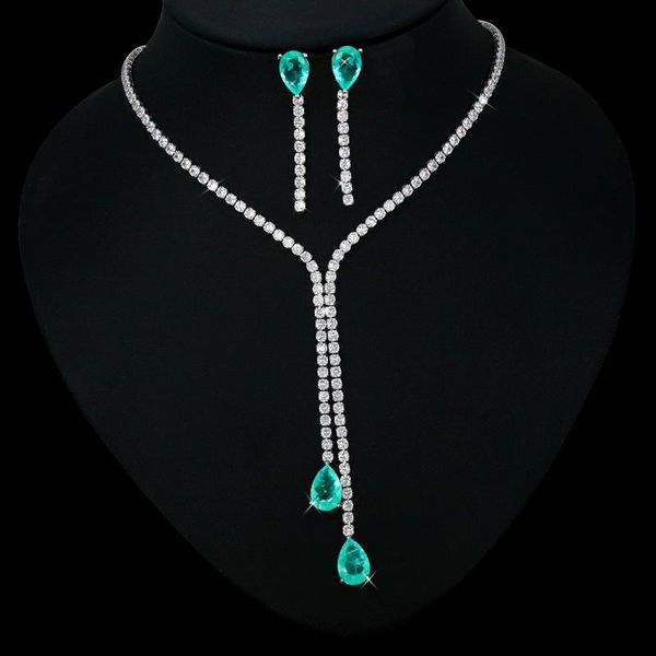 

earrings & necklace hibride nigeria bridal wedding zirconia 2pcs jewelry set ladies party luxury dubai cz water drop bijoux mariage n--620, Silver