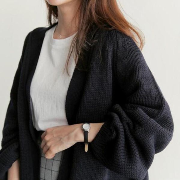 

women's knits & tees autumn chic women cardigans sweater long sleeve loose girls knitted short coat causal solid korean 2021, White