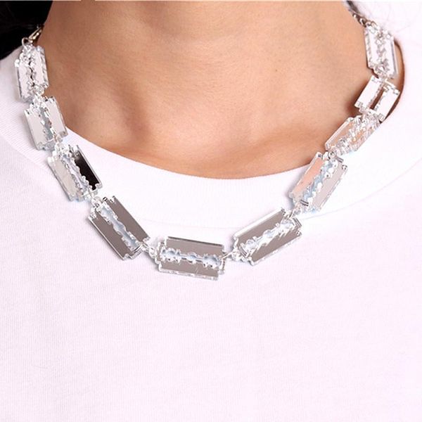 Кулон Ожерелья Hiphop Choker Ожерелье для Женщин Мужчины Золотые Серебряные Цветные Бритвы Подвески Клейкое Зеркало Геометрические акриловые Ювелирные Изделия Аксессуары