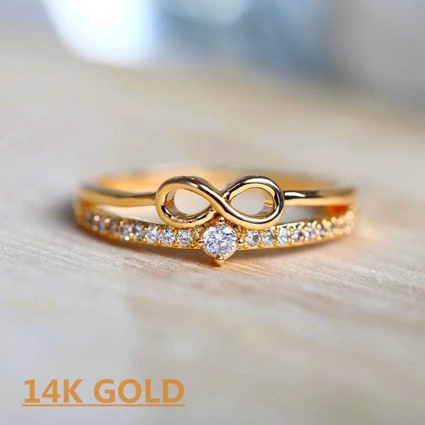 

wedding rings vintage female white zircon thin ring luxury gold color engagement charm crystal infinity for women, Slivery;golden