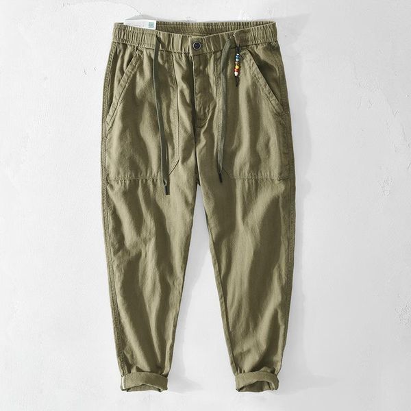 

men's pants z348 spring summer men cargo simple mid-rise solid color sport running drawstring elastic waist loose big pocket trousers, Black