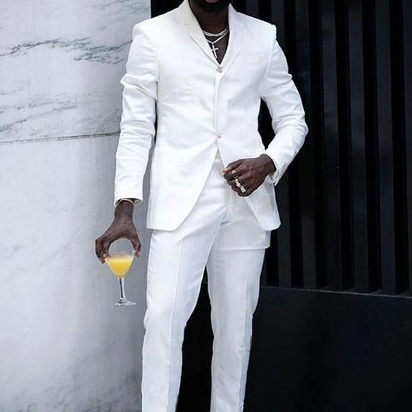 

men's suits & blazers causal white men blazer 2 piece groom tuxedos for wedding formal prom suit (jacket+pants) chic streetwear single, White;black