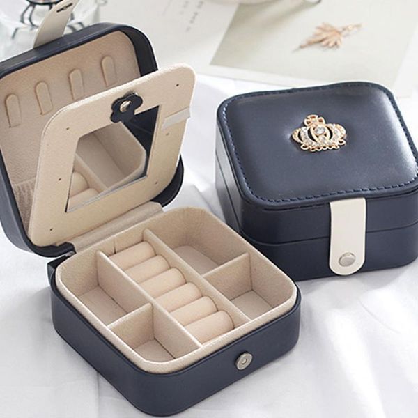 

jewelry pouches, bags pu leather storage box portable double-layer packaging european-style multi-function winter gift, Pink;blue