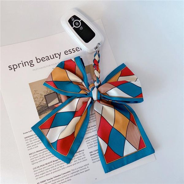 

keychains pattern checkered bow silk scarf keychain fashion scarves key holder ribbon bowknot exquisite, Silver