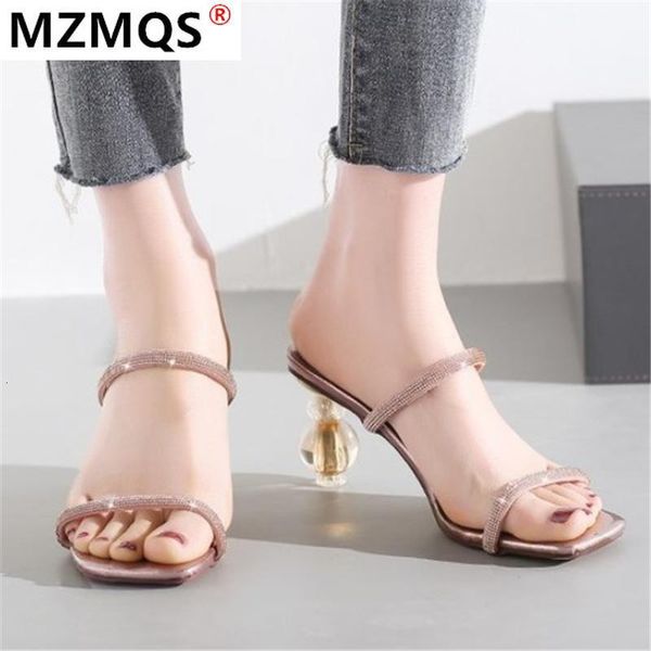 

sandals summer women's fashion high heels slippers rhinestone square head shoes women sandalias de tacon qdp6, Black