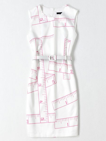 

fashion ruler print women sheath dress sleeveless dresses with belt, Black;gray