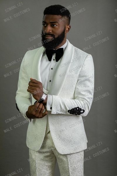 

men suits for wedding 2021 tailor made smoking white floral blazer 3 piece prom groomsmen groom mens tuxedo bridegroom men's & blazers, White;black