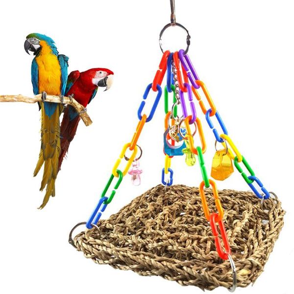 

other bird supplies parakeet hammock hanging straw net swing parrot pet climbing chewing decor colorful balls with wood toys