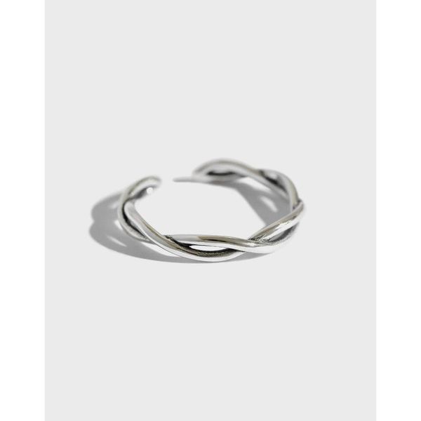 

cluster rings ypay 100% authentic 925 sterling silver open for women korea two twist rope retro fine jewelry gift ymr244, Golden;silver