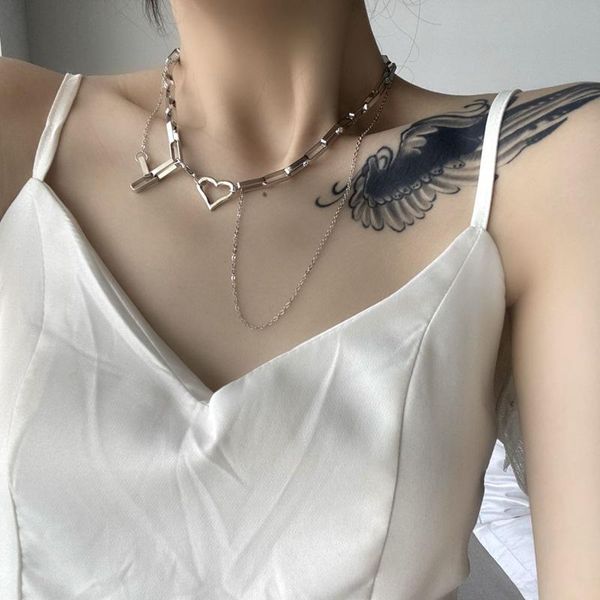 

Luokey 2021 Arrival Unique Design Heart Choker Necklace For Women Silver Color Korean Chains Statement Kpop Jewelry Chokers, Golden;silver