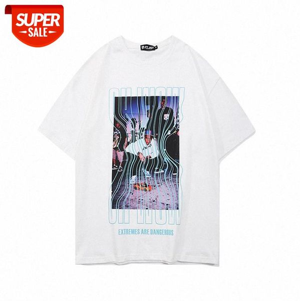 

american high street tide brand round neck t-shirt loose oversieze character p letter printing short-sleeved tee #ye2x, White;black
