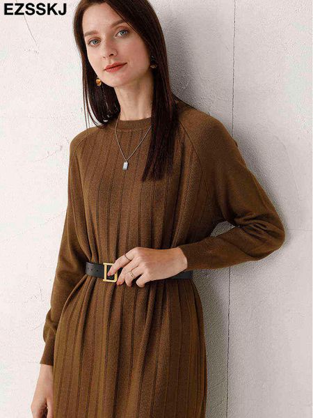 

2021 autumn winter o-neck long straight sweater dress women casual oversize sweater dresses maix thick batwing sleeve dress g1214, Black;gray